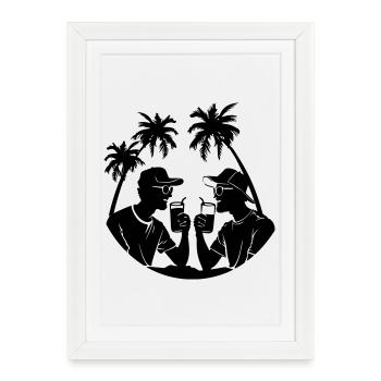 Silhouette de fête de palmiers - Affiche encadrée (27 × 37 cm) - blanc - Devant