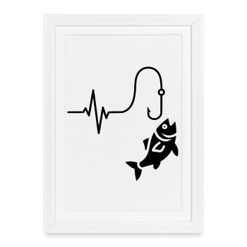 Silhouette de poisson pêcheur Heartbeat - Affiche encadrée (27 × 37 cm) - blanc - Devant