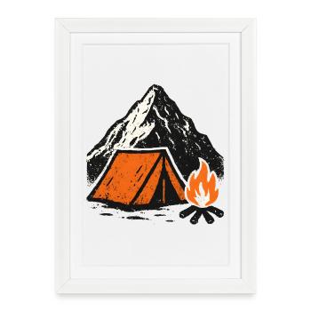 Tente de camping en montagne près du feu - Affiche encadrée (27 × 37 cm) - blanc - Devant