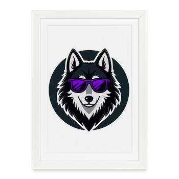 Husky lunettes violettes glam - Affiche encadrée (27 × 37 cm) - blanc - Devant