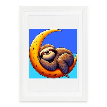 La paresse dort sur la Lune - Affiche encadrée (27 × 37 cm) - blanc - Devant