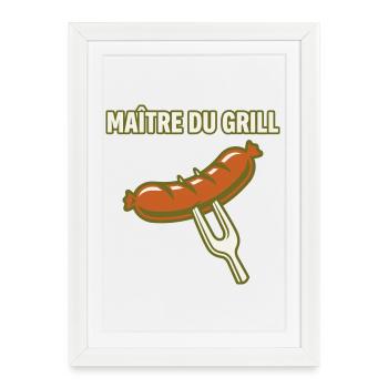 Maître du grill saucisse barbecue pique viande - Affiche encadrée (27 × 37 cm) - blanc - Devant