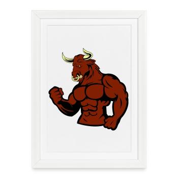 Taureau musclé Taureau - Affiche encadrée (27 × 37 cm) - blanc - Devant