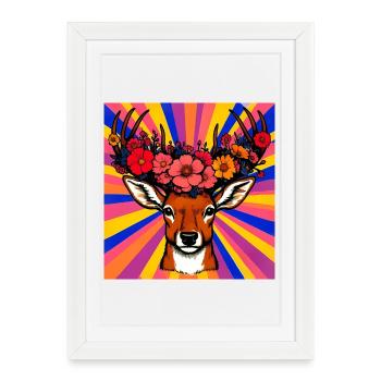 Cerf aux fleurs - Affiche encadrée (27 × 37 cm) - blanc - Devant
