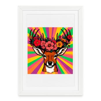 Cerf aux fleurs - Affiche encadrée (27 × 37 cm) - blanc - Devant
