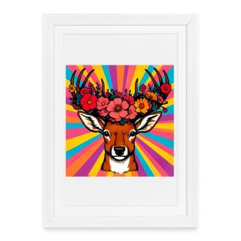 Cerf aux fleurs - Affiche encadrée (27 × 37 cm) - blanc - Devant