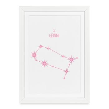 Constellation des étoiles du signe du zodiaque des Gémeaux rose pastel - Affiche encadrée (27 × 37 cm) - blanc - Devant
