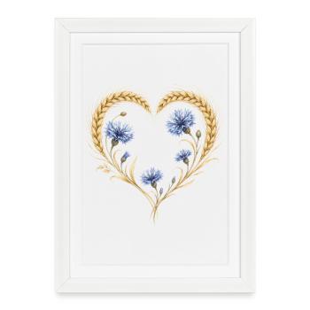 Wheat Heart Cornflower Ears Nature Flowers Motif - Framed poster (27 × 37 cm) - white - Front