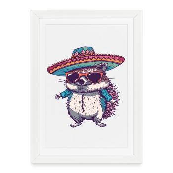 Sombrero comique drôle de hérisson - Affiche encadrée (27 × 37 cm) - blanc - Devant