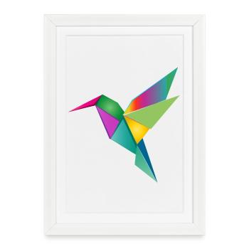 Motif coloré de géométrie de colibri en origami - Affiche encadrée (27 × 37 cm) - blanc - Devant
