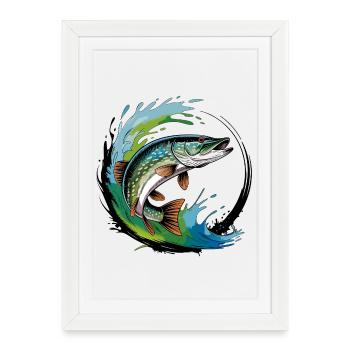 Pêche au brochet - Affiche encadrée (27 × 37 cm) - blanc - Devant