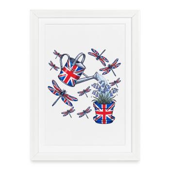 Art du jardin britannique : Cruche et fleurs - Affiche encadrée (27 × 37 cm) - blanc - Devant
