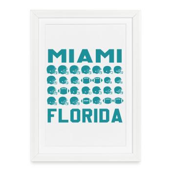 Bouclier de football américain de Miami Florida - Affiche encadrée (27 × 37 cm) - blanc - Devant
