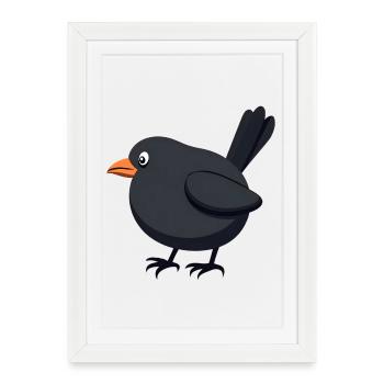 oiseau merle noir - Affiche encadrée (27 × 37 cm) - blanc - Devant