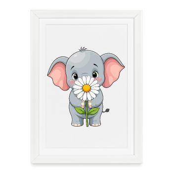 Petit éléphant avec une fleur - Affiche encadrée (27 × 37 cm) - blanc - Devant