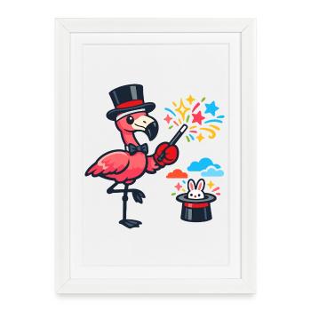 Flamingo Wizard in Hat - Framed poster (27 × 37 cm) - white - Front
