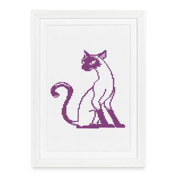 Silhouette de chat pixel lavande - Affiche encadrée (27 × 37 cm) - blanc - Devant