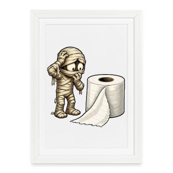 Mummy and Toilet Paper Cartoon - Framed poster (27 × 37 cm) - white - Front