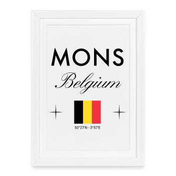 Mons Belgium Coordine le souvenir de voyage - Affiche encadrée (27 × 37 cm) - blanc - Devant