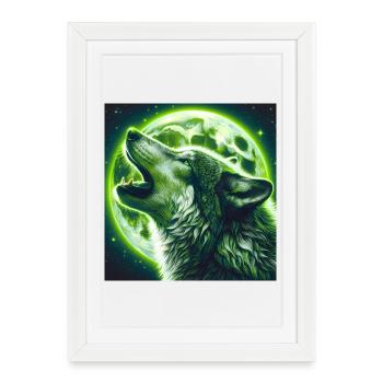 Le loup hurle à la pleine lune - Affiche encadrée (27 × 37 cm) - blanc - Devant