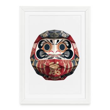Daruma à motif géométrique d’origami Daruma - Affiche encadrée (27 × 37 cm) - blanc - Devant