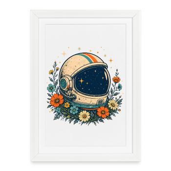 Casque d’astronaute Cosmos Flowers - Affiche encadrée (27 × 37 cm) - blanc - Devant