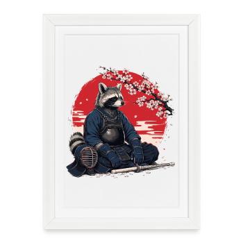 Raccoon, Kendo, Karate, Judo, Akido, Arts Martiaux - Affiche encadrée (27 × 37 cm) - blanc - Devant