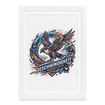 Geschwindigkeit – Ungezähmte Energie - Gerahmtes Poster (27 × 37 cm) - Weiß - Vorne