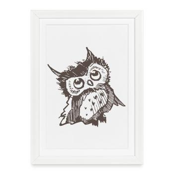 hibou - Affiche encadrée (27 × 37 cm) - blanc - Devant