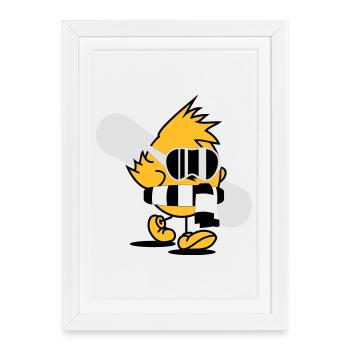 Un poussin avec une planche de snowboard, lunettes - Affiche encadrée (27 × 37 cm) - blanc - Devant