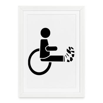 Utilisateur d’un fauteuil roulant avec jambe dans le plâtre # - Affiche encadrée (27 × 37 cm) - blanc - Devant