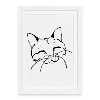 chat heureux - Affiche encadrée (27 × 37 cm) - blanc - Devant
