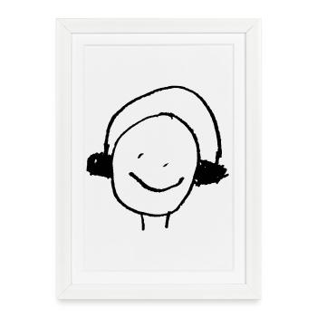 Headphones or ear warmers children's drawing DJ - Framed poster (27 × 37 cm) - white - Front