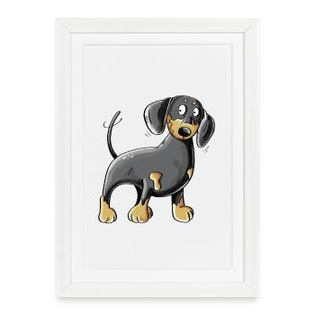 Teckel heureux I Teckel chien I Teckel Cartoon - Affiche encadrée (27 × 37 cm) - blanc - Devant