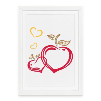 Deux pommes en forme de coeur, automne, fruits, am - Affiche encadrée (27 × 37 cm) - blanc - Devant