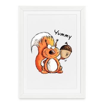 Yummy Squirrel - Wildlife - Funny - Gift - Cartoon - Framed poster (27 × 37 cm) - white - Front