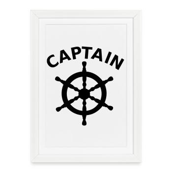 Captain Nautical Ship's Wheel - Framed poster (27 × 37 cm) - white - Front