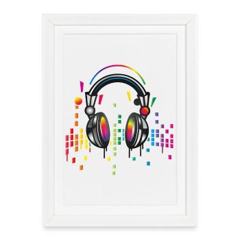 Casque avec dessin d’égaliseur coloré - Affiche encadrée (27 × 37 cm) - blanc - Devant