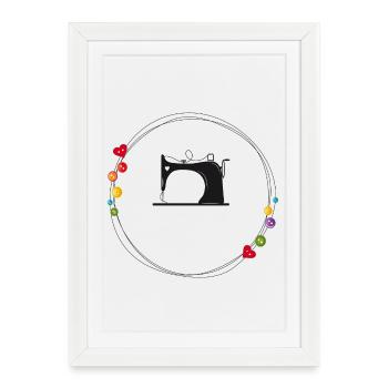 nostalgic stylized sewing machine with buttons - Framed poster (27 × 37 cm) - white - Front