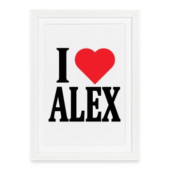 t-shirt J’adore Alex t-shirt J’aime Alex - Affiche encadrée (27 × 37 cm) - blanc - Devant