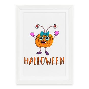 Halloween pumpkin as a cute vampire for children - Framed poster (27 × 37 cm) - white - Front