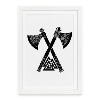 Axes and black Viking symbol - Framed poster (27 × 37 cm) - white - Front