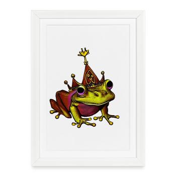 Grenouille Reine Couronnée - Affiche encadrée (27 × 37 cm) - blanc - Devant