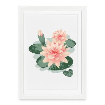 Fleurs de nénuphars avec bourgeon dans l’étang de nénuphars - Affiche encadrée (27 × 37 cm) - blanc - Devant