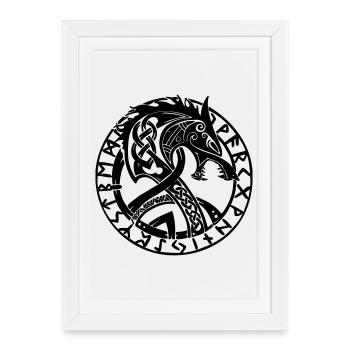Fenrir et Runes - Affiche encadrée (27 × 37 cm) - blanc - Devant