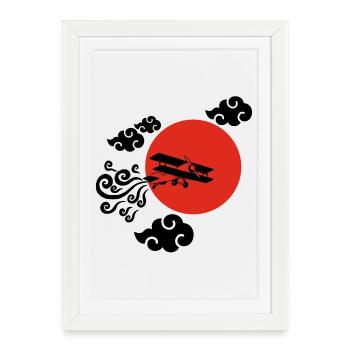 Avion noir et soleil rouge - Affiche encadrée (27 × 37 cm) - blanc - Devant