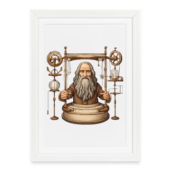 Léonard de Vinci inventeur, invention, génie - Affiche encadrée (27 × 37 cm) - blanc - Devant