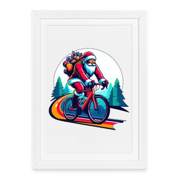 Christmas Santa Claus on the Road Bike Gravel - Framed poster (27 × 37 cm) - white - Front