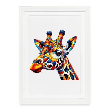 Girafe colorée et peinte comme Arlequin - Affiche encadrée (27 × 37 cm) - blanc - Devant