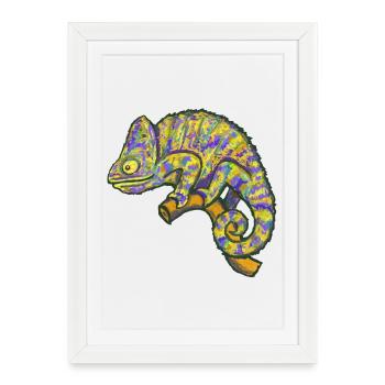 Chamaeleon Animal Exotique Drôle - Affiche encadrée (27 × 37 cm) - blanc - Devant